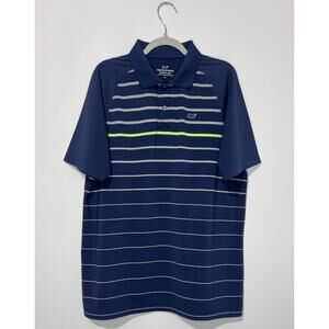 Vineyard Vines Boys Polo Shirt L 16 Navy Striped Short Sleeve Collared Logo